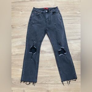 Signature8 Women's Black Hi-Rise Distressed Wide Leg Jeans Size Medium